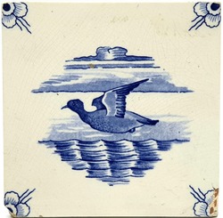 Fireplace Tile Blue & White Hand Painted Bird Voysey For Pilkington C1905