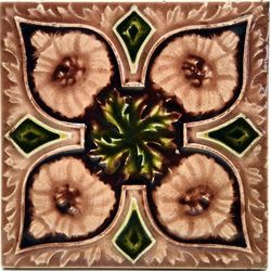 Antique Fireplace Tile Art Nouveau Majolica Chrysanthemum Marsden C1900