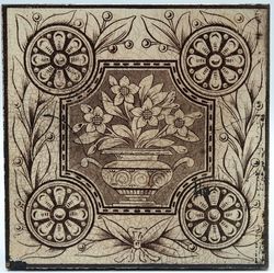 Antique Fireplace Tile Aesthetic Transfer Printed Floral Steele & Wood C1900