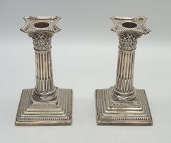 Pair of Victorian Sterling Silver Corinthian Candlesticks Harrison Brothers 1888
