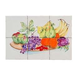 Panel of Six Tiles Hand Painted Platter With Fruits By Packard & Ord C1966