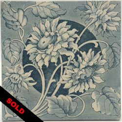 Antique Fireplace Tile Aesthetic Floral Blue Chrysanthemum T. R. Boote C1900