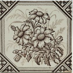 Antique Fireplace Tile Victorian Floral Transfer Printed Lea & Boulton C1896