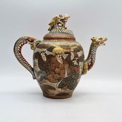 Antique Japanese Satsuma Porcelain Teapot with Dragon Decoration