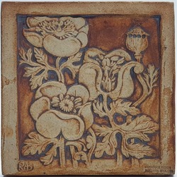 Vintage Stoneware Floral Wall Tile RAB Quantock Pottery Simonsbath C1980