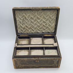 Antique Tolled Leather JEWELLERY BOX by Stephenson & Son Makers Edinburg