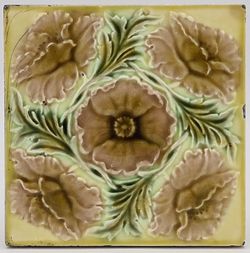 Antique Fireplace Majolica Tile Floral Design By J.W. Wade & Co C1890